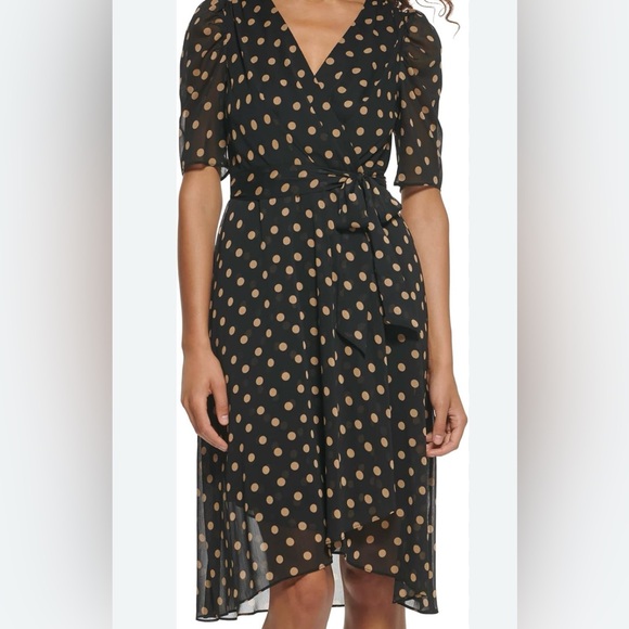 Tacera Black Midi Dress with Tan Dots - Picture 2 of 6